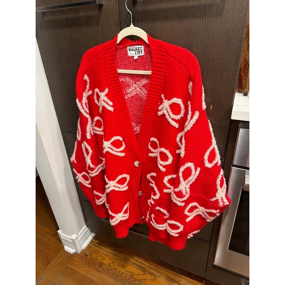 Bucketlist red white bows‎ oversized Cardigan size large